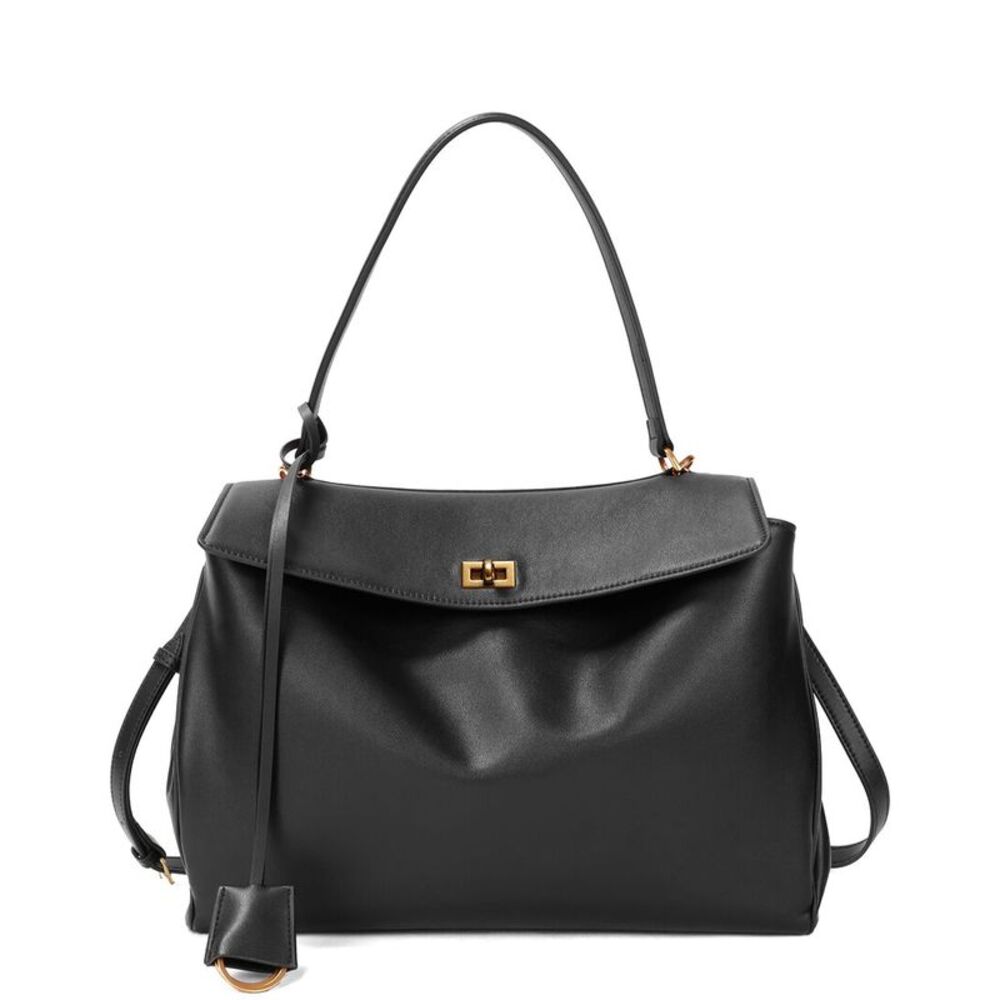 Classic Black Leather Top-Handle Tote